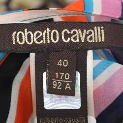 Pre Owned Roberto Cavalli Multicolor Stripe Printed Silk Belted Kaftan Blouse S
