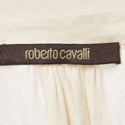 Pre Owned Roberto Cavalli Off-White Jacquard Puff Sleeve Blouse S