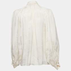 Pre Owned Roberto Cavalli Off-White Jacquard Puff Sleeve Blouse S