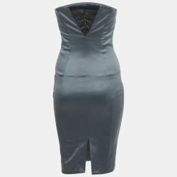 Pre Owned Roberto Cavalli Teal Blue Satin Corset Detail Strapless Mini Dress XS