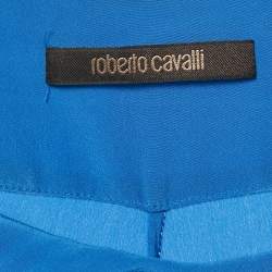 Pre Owned Roberto Cavalli Blue Silk Tie-Up Trousers S