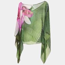 Pre Owned Roberto Cavalli Green Floral Print Silk Kaftan Top S
