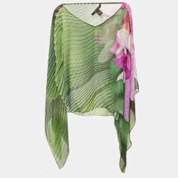 Pre Owned Roberto Cavalli Green Floral Print Silk Kaftan Top S