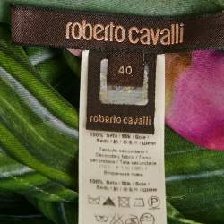 Pre Owned Roberto Cavalli Green Floral Print Silk Kaftan Top S