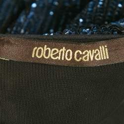 Pre Owned Roberto Cavalli Blue Sequin and Lurex Fringed Strapless Mini Dress S