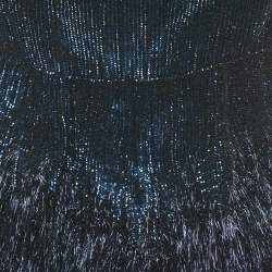 Pre Owned Roberto Cavalli Blue Sequin and Lurex Fringed Strapless Mini Dress S
