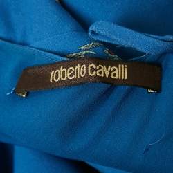 Pre Owned Roberto Cavalli Blue Floral Print Jersey Cut-Out Maxi Dress M