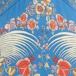 Pre Owned Roberto Cavalli Blue Floral Print Jersey Cut-Out Maxi Dress M