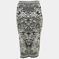 Pre Owned Roberto Cavalli Black Lurex Jacquard Lace-Up Pencil Skirt S