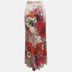 Pre Owned تنورة روبرتو كافالي ماكسي حرير مكسرة مطبوعة زهور متعددة الألوان مقاس متوسط (ميديم)