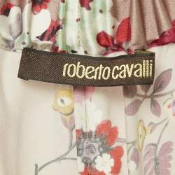 Pre Owned Roberto Cavalli Multicolor Floral Print Silk Straight Leg Pants M