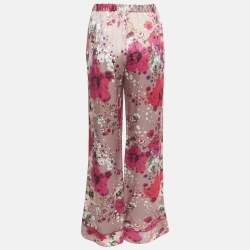 Pre Owned Roberto Cavalli Multicolor Floral Print Silk Straight Leg Pants M