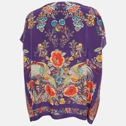 Pre Owned Roberto Cavalli Purple Printed Silk Kaftan Top S