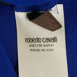 Pre Owned Roberto Cavalli Blue Silk Tassel Detailed Sheer Blouse S