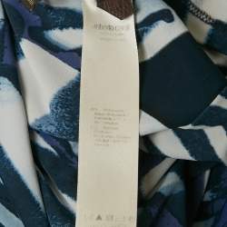 Pre Owned Roberto Cavalli Blue Printed Jersey Neck Detail Top S