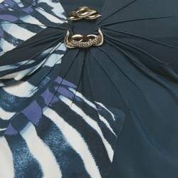 Pre Owned Roberto Cavalli Blue Printed Jersey Neck Detail Top S