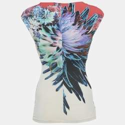 Pre Owned Roberto Cavalli Pink Printed Jersey Scoop Neck Top S