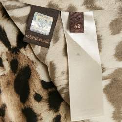 Pre Owned Roberto Cavalli Black Leopard Print Satin Silk Button Front Shirt M