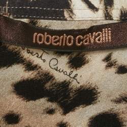 Pre Owned Roberto Cavalli Black Leopard Print Satin Silk Button Front Shirt M