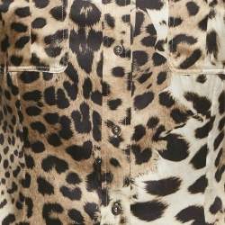 Pre Owned Roberto Cavalli Black Leopard Print Satin Silk Button Front Shirt M