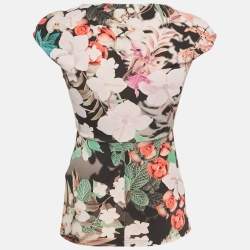 Pre Owned Roberto Cavalli Multicolor Floral Print Jersey V-Neck Top S