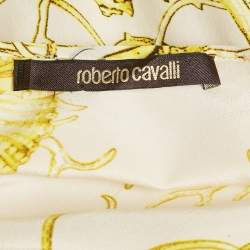 Pre Owned Roberto Cavalli Off White/Yellow Printed Silk Drawstring Playsuit M