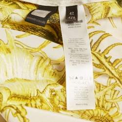Pre Owned Roberto Cavalli Off White/Yellow Printed Silk Drawstring Playsuit M