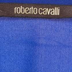 Pre Owned Roberto Cavalli Blue Embellished Silk Sleeveless Top S