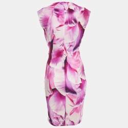 Pre Owned Roberto Cavalli Pink Floral Graphic Print Jersey Cut-Out Detail Mini Dress M
