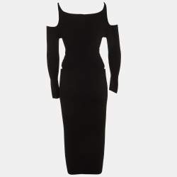 Pre Owned Roberto Cavalli Black Knit Distressed Detail Cold Shoulder Dress S