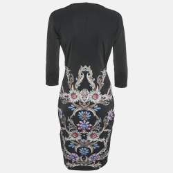 Pre Owned Roberto Cavalli Black Printed Jersey Short Dress M
