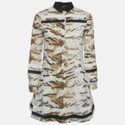 Pre Owned Roberto Cavalli Brown Floral Print Cotton Mini Dress XS