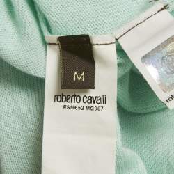 Pre Owned Roberto Cavalli Blue Cotton Knit V-Neck Sweater M