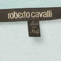 Pre Owned Roberto Cavalli Blue Cotton Knit V-Neck Sweater M