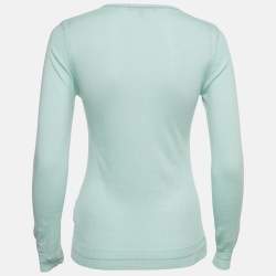 Pre Owned Roberto Cavalli Blue Cotton Knit V-Neck Sweater M
