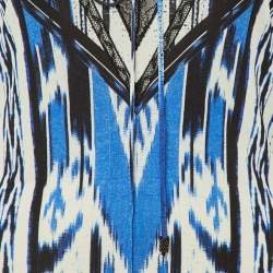 Pre Owned Roberto Cavalli Blue/Black Printed Jersey Lace Detail Top M