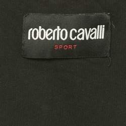 Pre Owned Roberto Cavalli Sport Black Animal Print Trim Crepe Zip Up Jacket S