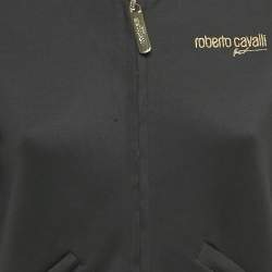 Pre Owned Roberto Cavalli Sport Black Animal Print Trim Crepe Zip Up Jacket S