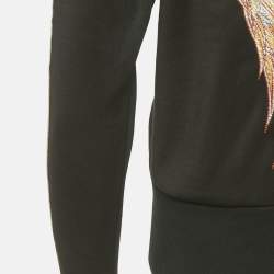 Pre Owned Roberto Cavalli Sport Black Animal Print Trim Crepe Zip Up Jacket S