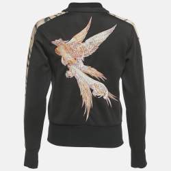 Pre Owned Roberto Cavalli Sport Black Animal Print Trim Crepe Zip Up Jacket S