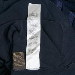 Pre Owned Roberto Cavalli Navy Blue Textured Knit Wool Trim Sleeveless Maxi Dress S