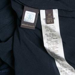 Pre Owned Roberto Cavalli Navy Blue Textured Knit Wool Trim Sleeveless Maxi Dress S