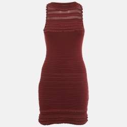 Pre Owned Roberto Cavalli Burgundy Wool Knit Sleeveless Bodycon Dress S
