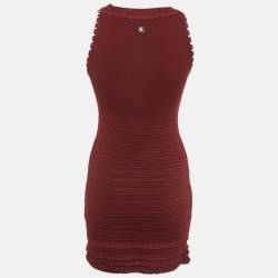 Pre Owned Roberto Cavalli Burgundy Wool Knit Sleeveless Bodycon Dress S