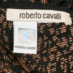 Pre Owned Roberto Cavalli Brown Jacquard Wool Fringed Poncho One Size  