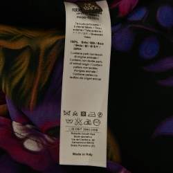 Pre Owned Roberto Cavalli Purple Floral Print Silk Neck Tie Detail Blouse L
