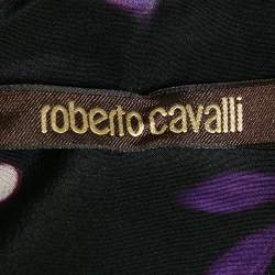 Pre Owned Roberto Cavalli Purple Floral Print Silk Neck Tie Detail Blouse L
