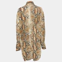Pre Owned Roberto Cavalli Brown Python Print Cotton Blend Short Shirt Dress M