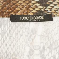 Pre Owned Roberto Cavalli Brown Python Print Cotton Blend Short Shirt Dress M