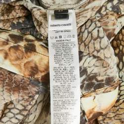 Pre Owned Roberto Cavalli Brown Python Print Cotton Blend Short Shirt Dress M